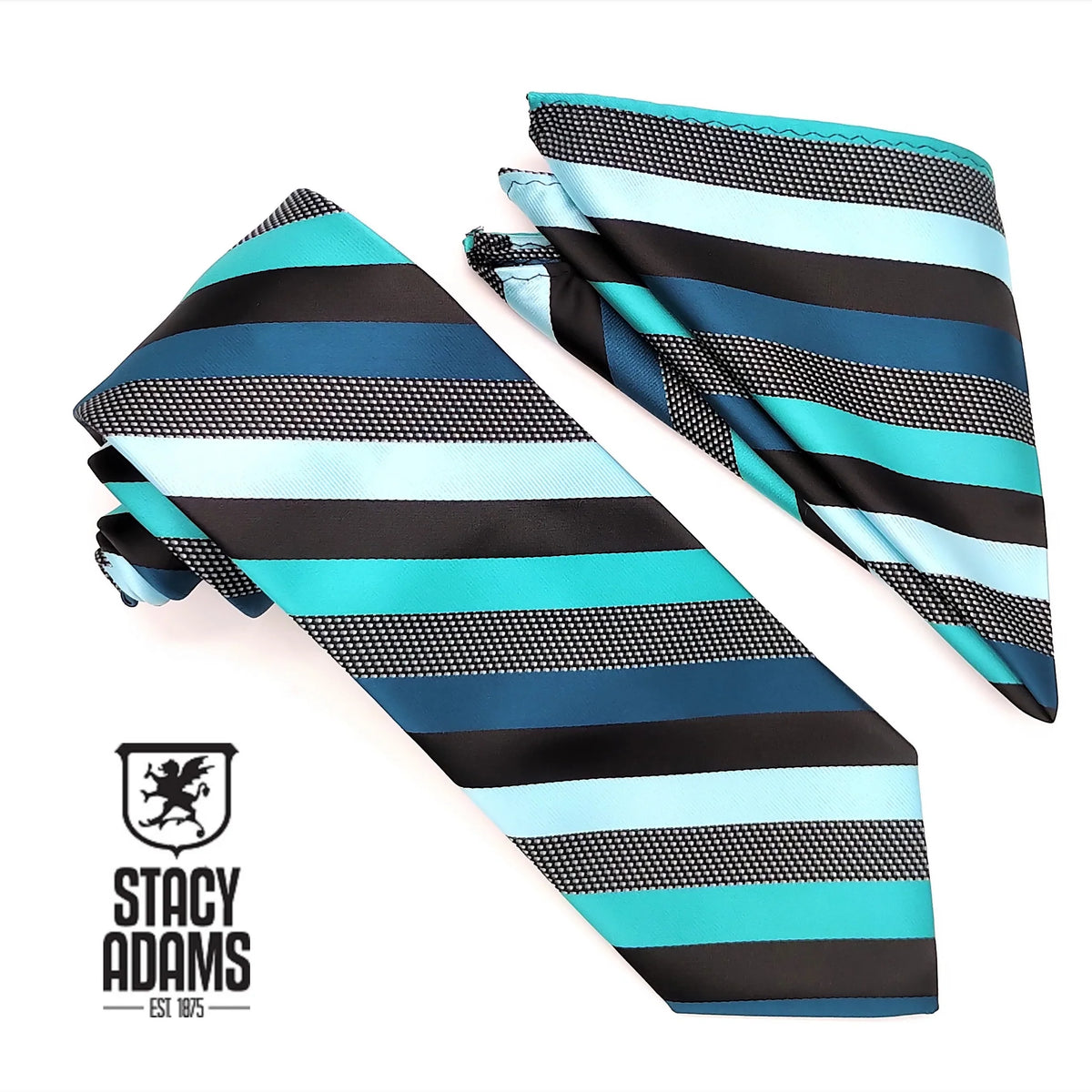 Stacy Adams Diagonal Striped Tie & Hanky Set - Teal
