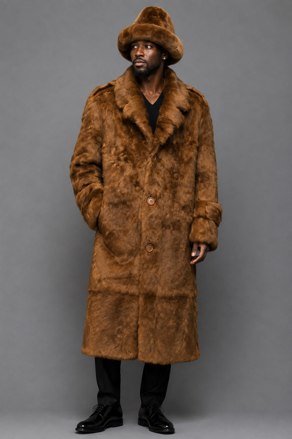 Winter Fur Men's Genuine Rabbit Fur Long Trench Coat