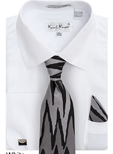 Men's Solid Jacquard Dress Shirt & Tie Set with Collar Bar